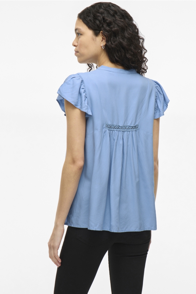 VIVISIA V-NECK C/S PLEATED TOP/TES 14106953 BLISSFUL BLUE
